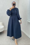 Yaka Büzgü Detaylı Elbise 2238 - LACİVERT