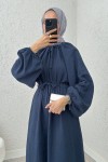 Yaka Büzgü Detaylı Elbise 2238 - LACİVERT