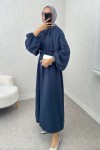 Yaka Büzgü Detaylı Elbise 2238 - LACİVERT