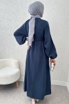 Yaka Büzgü Detaylı Elbise 2238 - LACİVERT