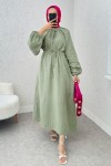 Yaka Büzgü Detaylı Elbise 2238 - MİNT YEŞİLİ