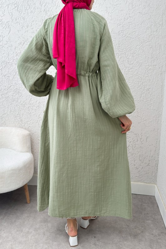 Yaka Büzgü Detaylı Elbise 2238 - MİNT YEŞİLİ