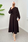 Yarasa Kol Tesettür Elbise 2239 - KAHVERENGİ