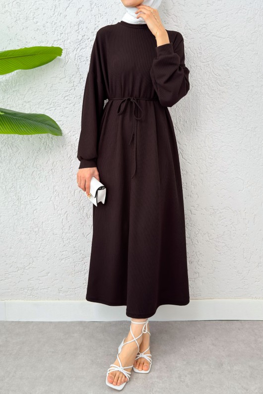 Yarasa Kol Tesettür Elbise 2239 - KAHVERENGİ