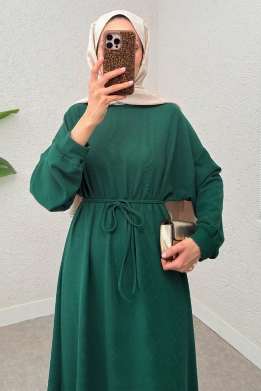 Yarasa Kol Tesettür Elbise 2239 - ZÜMRÜT YEŞİLİ