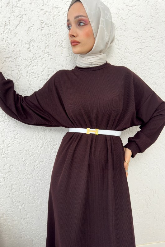 Abaya Tesettür Elbise 2239 - KAHVERENGİ
