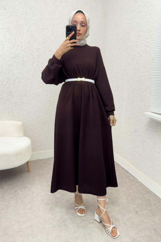 Abaya Tesettür Elbise 2239 - KAHVERENGİ