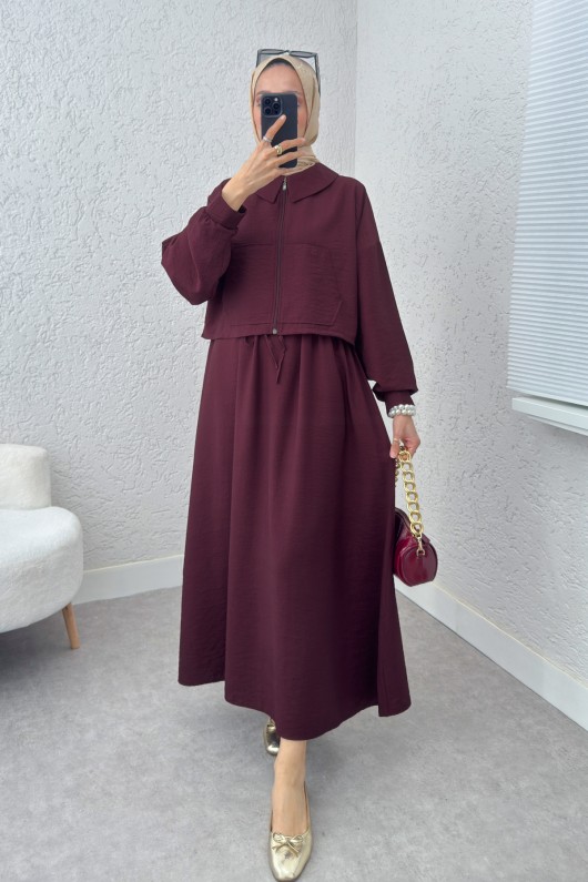 Bolerolu Elbise Takım 2240 - BORDO