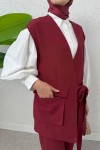 Kuşaklı Yelek Pantolon Takım 2243 - BORDO Kuşaklı Yelek Pantolon Takım 2243 - BORDO