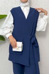 Kuşaklı Yelek Pantolon Takım 2243 - LACİVERT Kuşaklı Yelek Pantolon Takım 2243 - LACİVERT