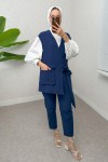 Kuşaklı Yelek Pantolon Takım 2243 - LACİVERT Kuşaklı Yelek Pantolon Takım 2243 - LACİVERT