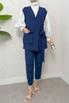 Kuşaklı Yelek Pantolon Takım 2243 - LACİVERT Kuşaklı Yelek Pantolon Takım 2243 - LACİVERT