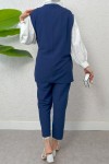 Kuşaklı Yelek Pantolon Takım 2243 - LACİVERT Kuşaklı Yelek Pantolon Takım 2243 - LACİVERT