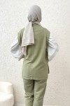Kuşaklı Yelek Pantolon Takım 2243 - ÇAĞLA YEŞİLİ