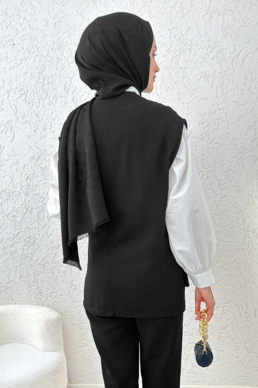 Kuşaklı Yelek Pantolon Takım 2243 - SİYAH