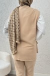 Kuşaklı Yelek Pantolon Takım 2243 - VİZON Kuşaklı Yelek Pantolon Takım 2243 - VİZON