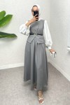 Kemerli Yelek Etek Takım 2245 - GRİ