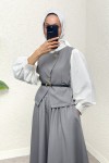Kemerli Yelek Etek Takım 2245 - GRİ