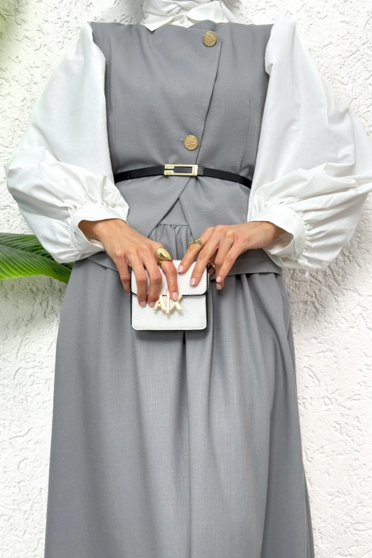 Kemerli Yelek Etek Takım 2245 - GRİ