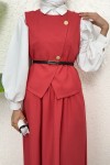 Kemerli Yelek Etek Takım 2245 - KIRMIZI