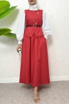 Kemerli Yelek Etek Takım 2245 - KIRMIZI