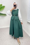 Kemerli Yelek Etek Takım 2245 - KOYU YEŞİL