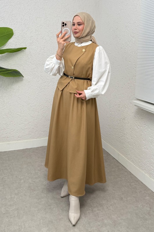 Kemerli Yelek Etek Takım 2245 - VİZON