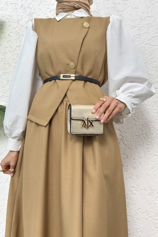 Kemerli Yelek Etek Takım 2245 - VİZON