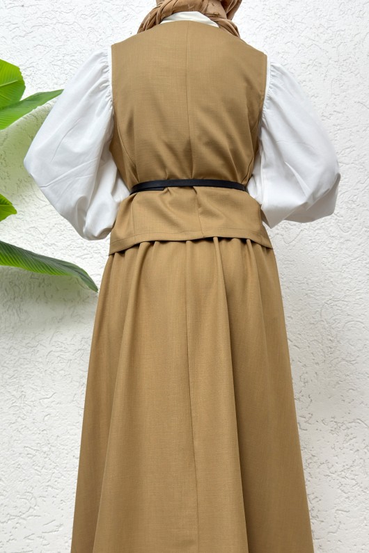 Kemerli Yelek Etek Takım 2245 - VİZON