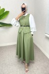 Kemerli Yelek Etek Takım 2245 - FISTIK YEŞİLİ