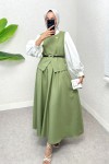 Kemerli Yelek Etek Takım 2245 - FISTIK YEŞİLİ