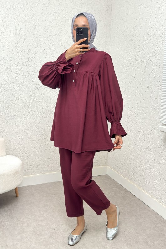 Hakim Yaka Kol Büzgülü Takım 2246 - BORDO Hakim Yaka Kol Büzgülü Takım 2246 - BORDO