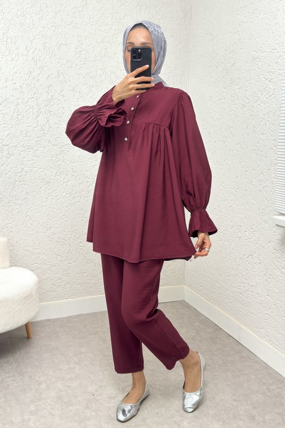 Hakim Yaka Kol Büzgülü Takım 2246 - BORDO