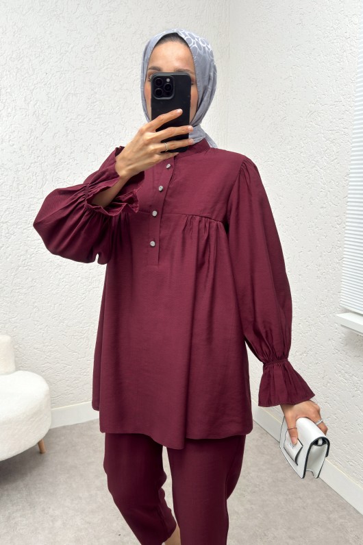 Hakim Yaka Kol Büzgülü Takım 2246 - BORDO Hakim Yaka Kol Büzgülü Takım 2246 - BORDO