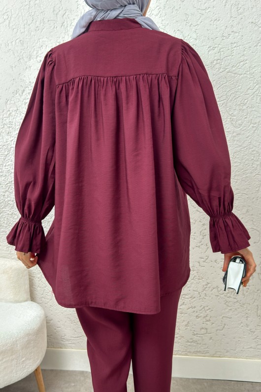 Hakim Yaka Kol Büzgülü Takım 2246 - BORDO Hakim Yaka Kol Büzgülü Takım 2246 - BORDO