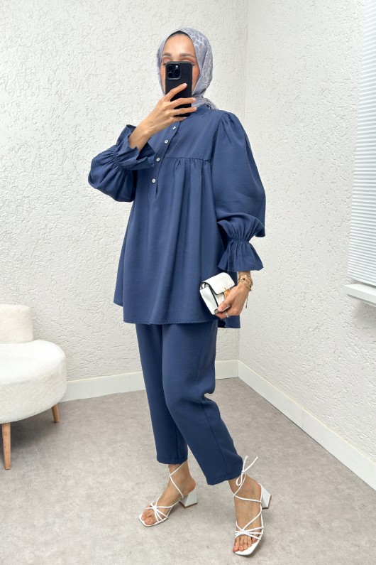 Hakim Yaka Kol Büzgülü Takım 2246 - İNDİGO