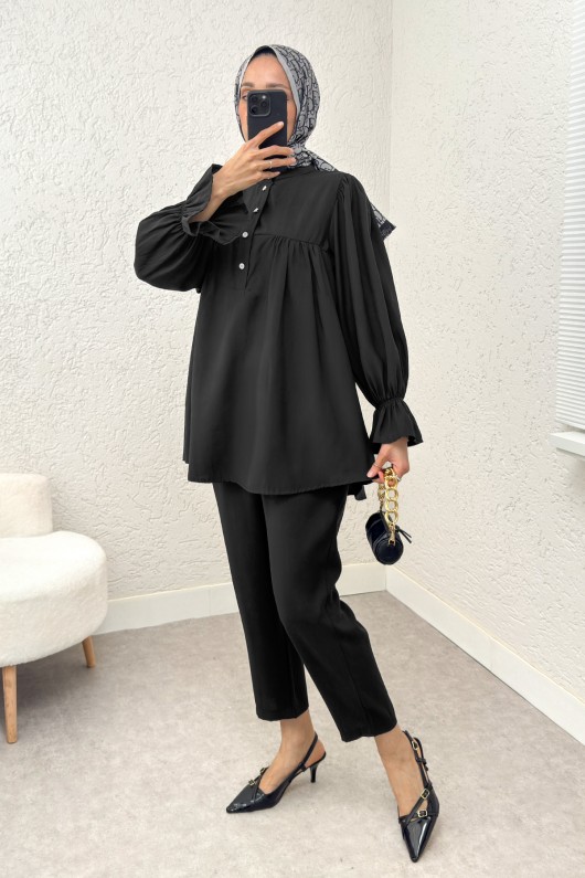 Hakim Yaka Kol Büzgülü Takım 2246 - SİYAH Hakim Yaka Kol Büzgülü Takım 2246 - SİYAH