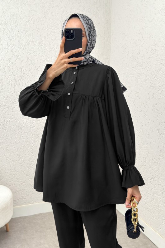 Hakim Yaka Kol Büzgülü Takım 2246 - SİYAH Hakim Yaka Kol Büzgülü Takım 2246 - SİYAH