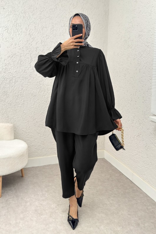 Hakim Yaka Kol Büzgülü Takım 2246 - SİYAH Hakim Yaka Kol Büzgülü Takım 2246 - SİYAH