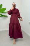 Yarım Düğmeli Tesettür Elbise 2247 - BORDO Yarım Düğmeli Tesettür Elbise 2247 - BORDO