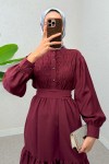 Yarım Düğmeli Tesettür Elbise 2247 - BORDO Yarım Düğmeli Tesettür Elbise 2247 - BORDO