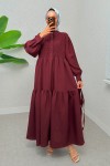 Yarım Düğmeli Tesettür Elbise 2247 - BORDO Yarım Düğmeli Tesettür Elbise 2247 - BORDO
