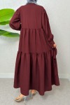 Yarım Düğmeli Tesettür Elbise 2247 - BORDO Yarım Düğmeli Tesettür Elbise 2247 - BORDO