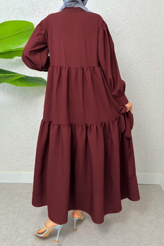 Yarım Düğmeli Tesettür Elbise 2247 - BORDO Yarım Düğmeli Tesettür Elbise 2247 - BORDO