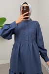 Yarım Düğmeli Tesettür Elbise 2247 - İNDİGO Yarım Düğmeli Tesettür Elbise 2247 - İNDİGO