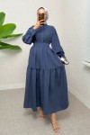Yarım Düğmeli Tesettür Elbise 2247 - İNDİGO Yarım Düğmeli Tesettür Elbise 2247 - İNDİGO