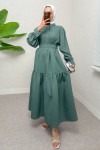 Yarım Düğmeli Tesettür Elbise 2247 - MİNT YEŞİLİ