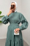 Yarım Düğmeli Tesettür Elbise 2247 - MİNT YEŞİLİ