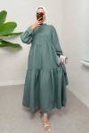 Yarım Düğmeli Tesettür Elbise 2247 - MİNT YEŞİLİ