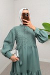 Yarım Düğmeli Tesettür Elbise 2247 - MİNT YEŞİLİ